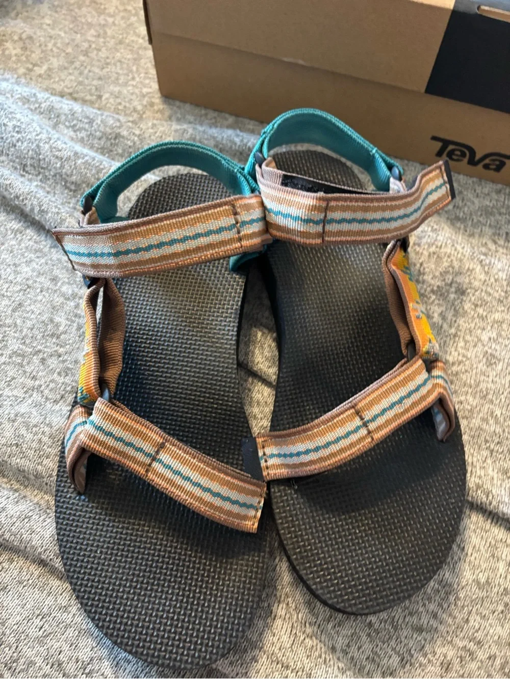 Teva Striped Webbing Sandals in Teal, Tan & Black